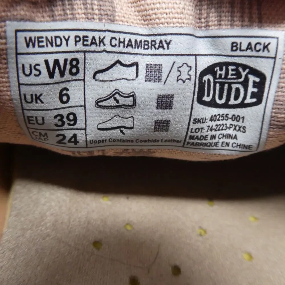 Hey Dude Wendy Peak Chambray Black Canvas Slip On Loafers